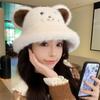 Сладкая и милая плюшевая шляпа-панама с медвежьими ушками для детей, сезонная теплая защита ушей, большой обхват головы, шляпа-панама