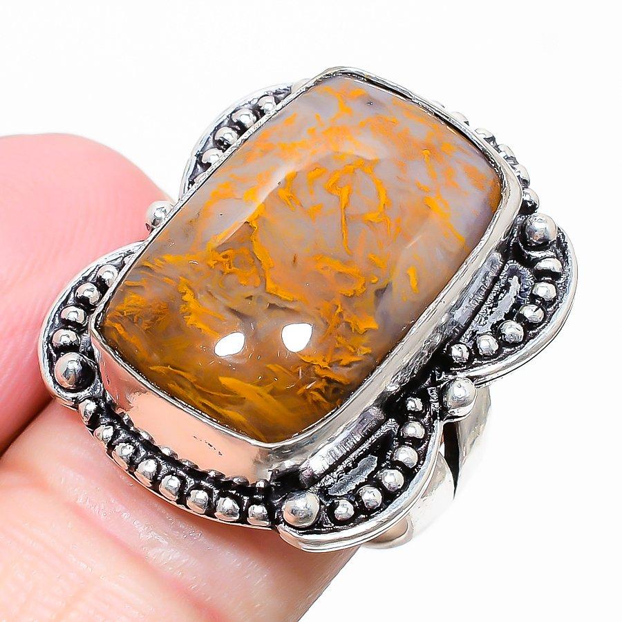 Seam Agate Gemstone 925 Sterling Silver Jewelry Ring Size 7.5 W2j48