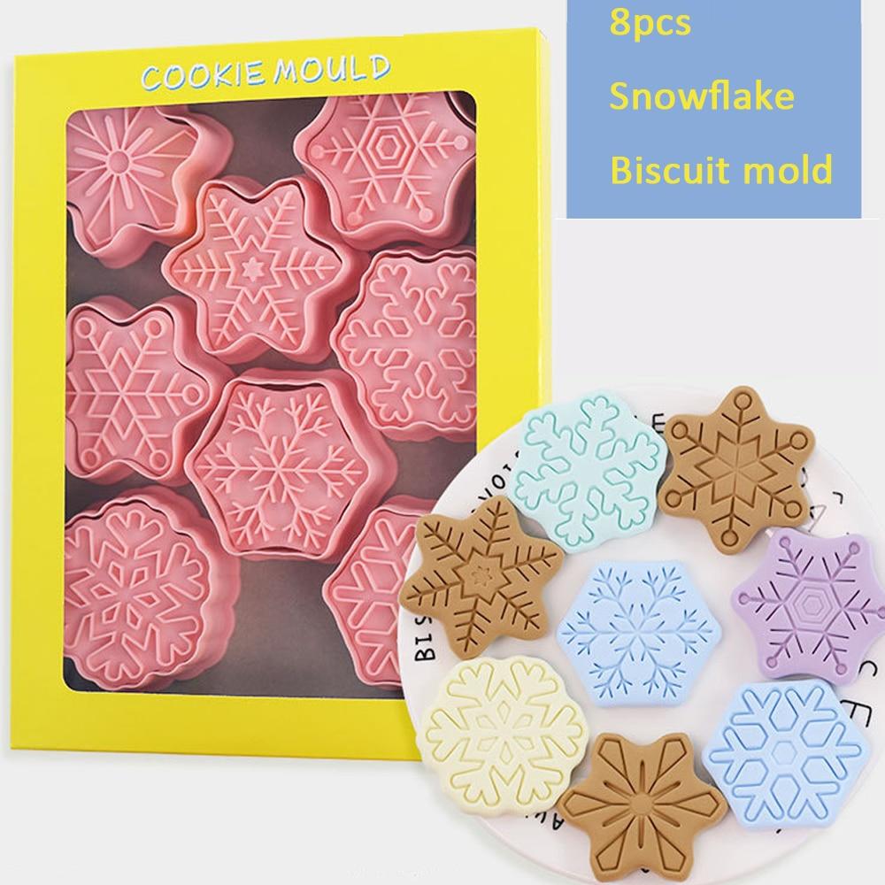 Рождественский набор формочек для печенья, 8 шт., круглый рождественский елочный пряничный человечек, олень, снежинка, помадка, штамп, принадлежности для рождественской вечеринки