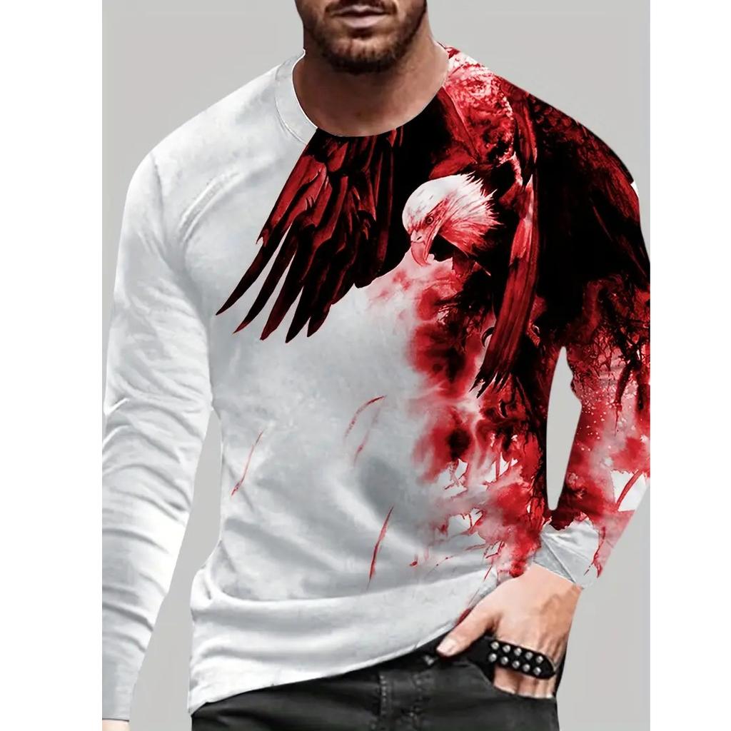 Осенние мужские топы свирепый орел с животным узором, футболка с 3D цифровой печатью, повседневные мужские футболки с круглым вырезом и длинными рукавами