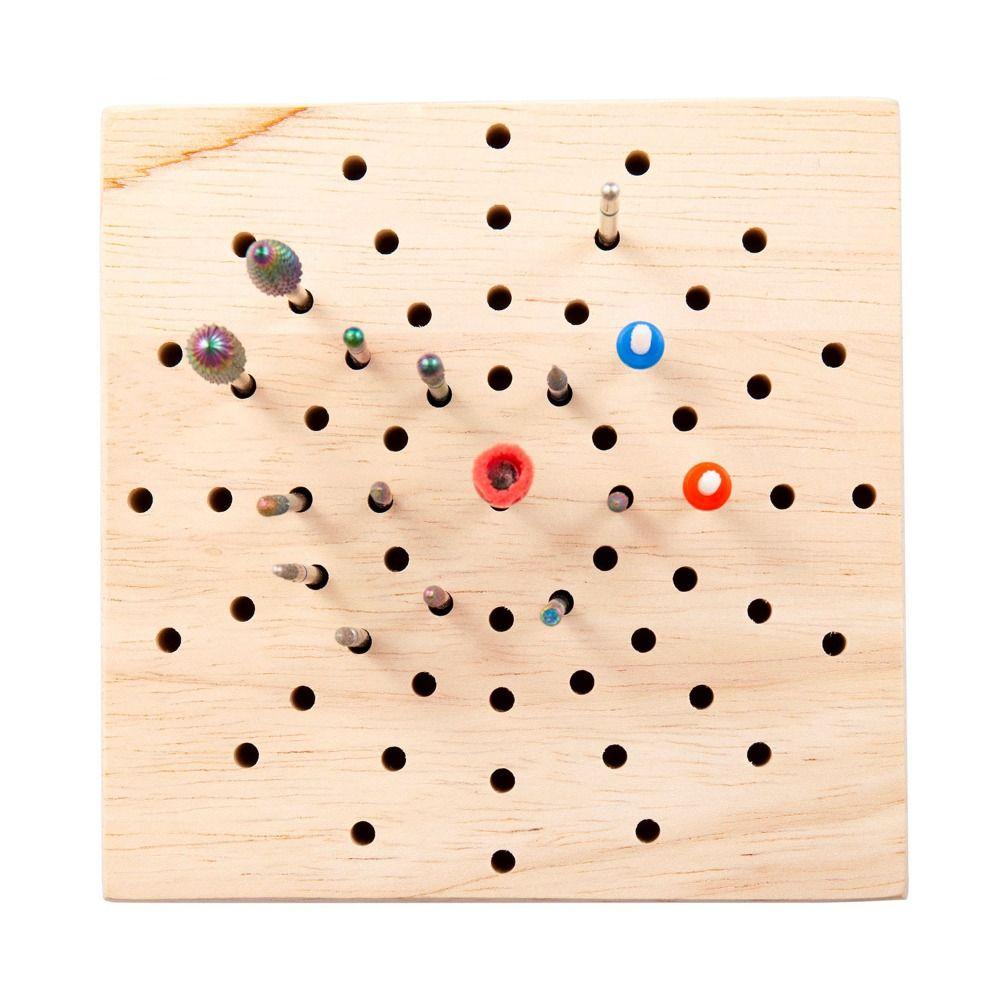 2Pcs Square Wooden Polishing Head Storage Board Nail Grind Head Organizer Empty Container