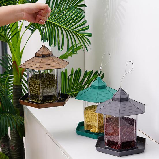 1 Set Bird Feeder Easy To Install Large Capacity Convenient Transparent House Shape Bird Hanging Food Container Home Supplies