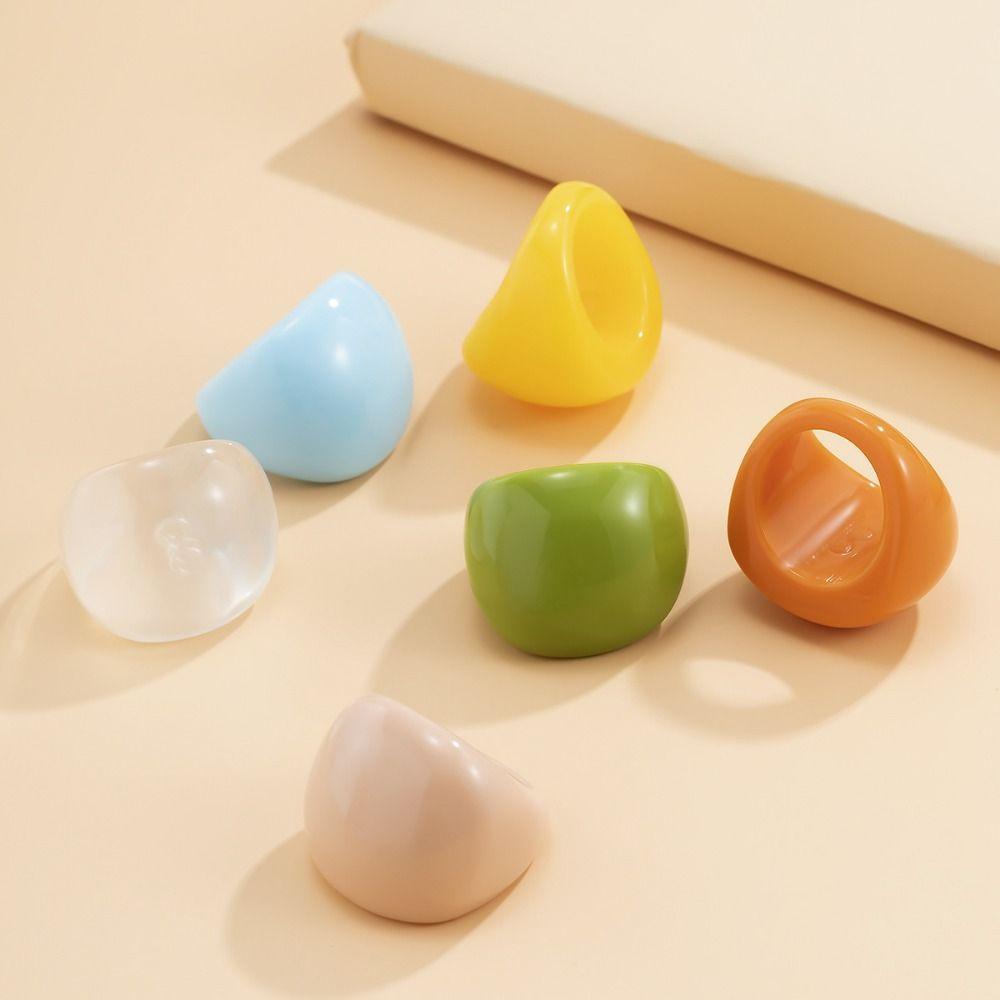 Candy Color Geometric Ring Classic Big Dome Plain Ring Jewelry Accessories Acrylic Ring Part