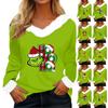 Women's T Shirt Tee Christmas Shirt Long Sleeve Party Christmas Print Fleece Collar V Neck Top