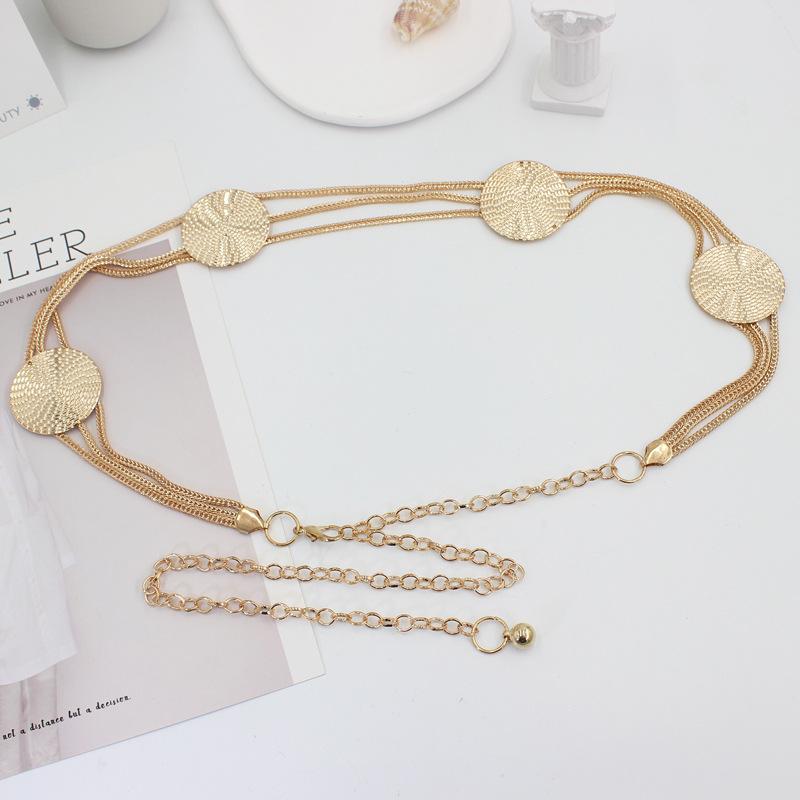 Gold Round Metal Parts Chain Tandem Waist Chain Ladies Decorative Dress Waist Hook Adjustment Belt