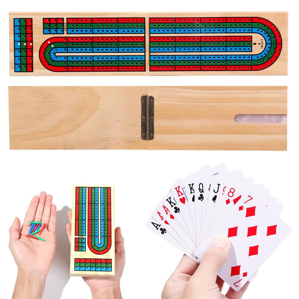 Деревянная игра Cribbage Wars Классическая доска для подсчета очков Набор для игры в Cribbage со встроенным отделением для хранения