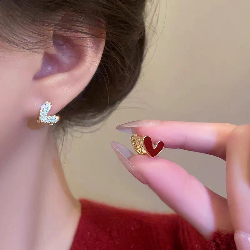 Серьги-каффы Ancola Red Silver Geometric с эмалью - Ретро мода, Высококлассные каффы для женщин