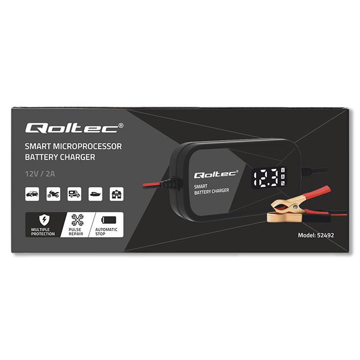 Qoltec Smart Microprocessor Charger 12V | 2A | AGM GEL Battery Charger | LCD