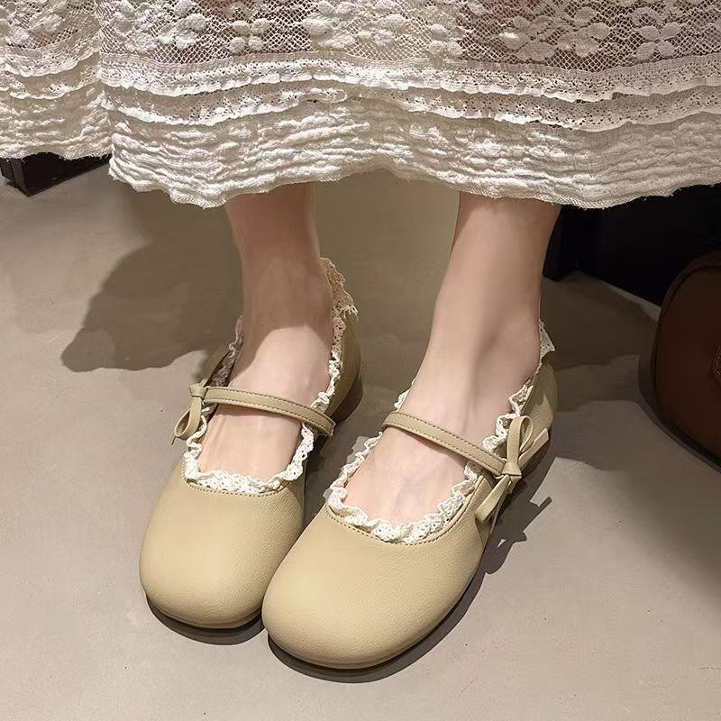 Gentle Wind French Bow Fragrant Wind Retro Mary Jane Shoes Pedal 2025 New Skirt Single Shoes Round Head Leather Shoes