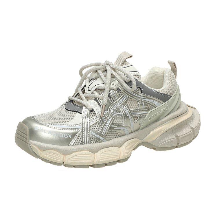 Paris Daddy Shoes Thin Mesh Summer Breathable Women's Shoes 2025 New Casual Shoes Splicing Lace-up Muffin Bottom Versatile Tide