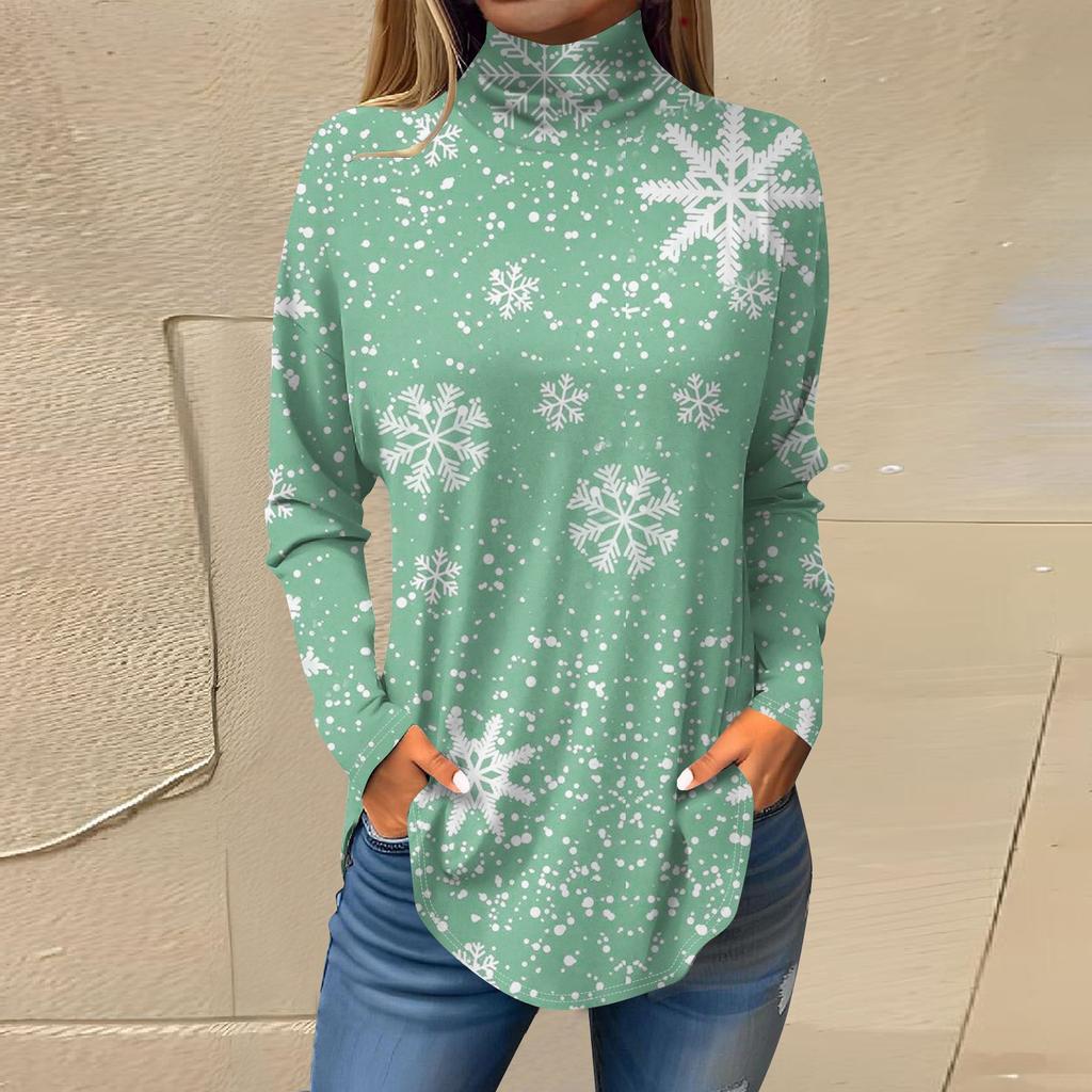Tee Shirts For Women Fall Casual Long Sleeve Shirts Sweatshirt Vintage Printed High Neck Top Pullover