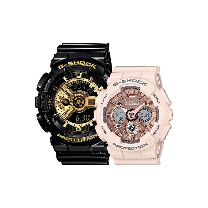 Casio couple's watch is waterproof and shockproof, quartz movement, resin strap, Japanese and Korean watch, same style GMA-S120MF-4APR+GA-110GB-1APR