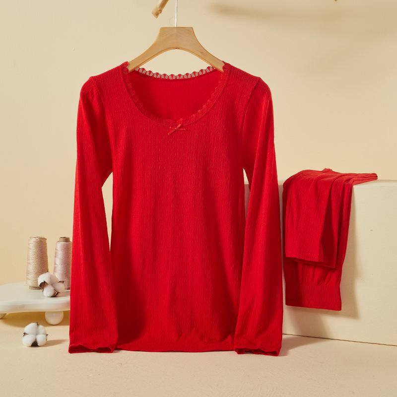 "Женский осенний термокомплект": Топ с круглым вырезом и бесшовные утягивающие брюки, Синьцзянский длинноволокнистый хлопок.