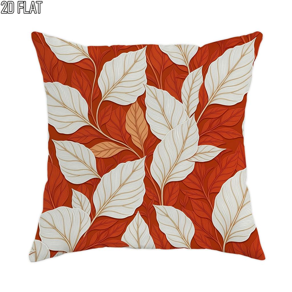 2D Flat - 1pc, Pillowcase, Autumn Leaf Pattern, Red White Beige, Plant Style, Soft Velvet, Machine Washable, Printed Pillowcase, Living Room Bedroom O