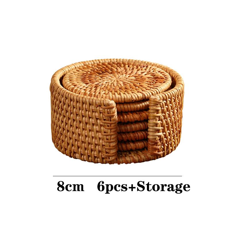 6Pcs/set Round Natural Rattan Coasters Bowl Pad Handmade Padding Cup Mat Insulation Placemats Kitchen Decoration Accessories