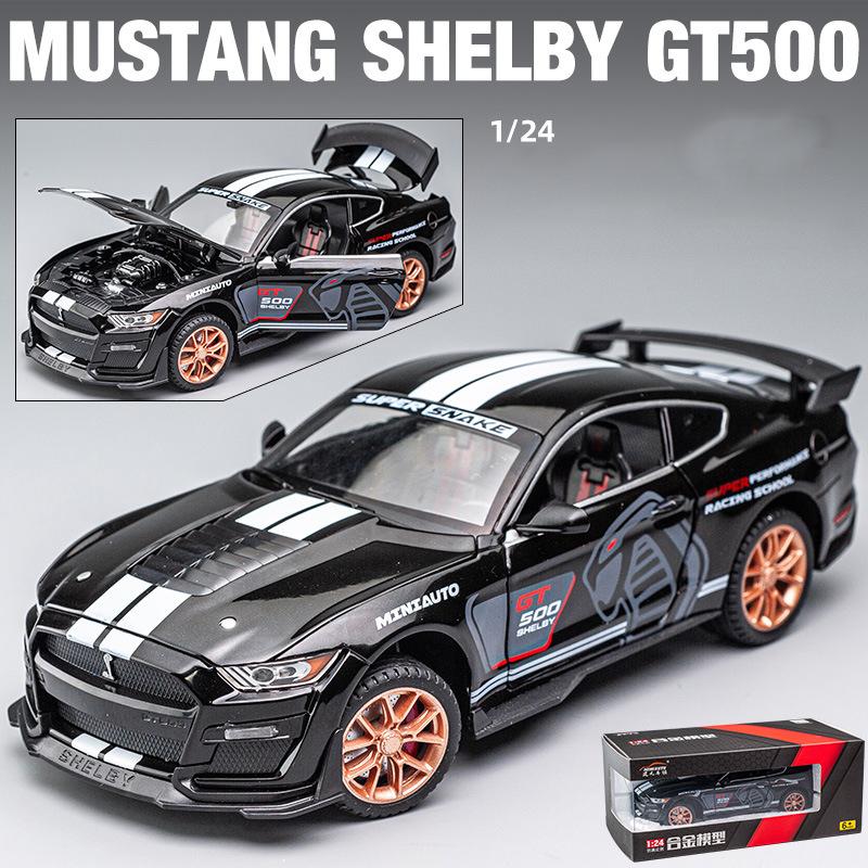 Масштаб 1/24 Mustang Shelby GT500, литая под давлением модель автомобиля, игрушечный автомобиль с откатным механизмом, звуком и светом для детей, коллекция подарков для мальчиков и девочек