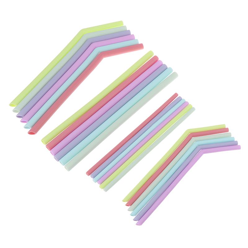 6Pcs Reusable Food Grade Silicone Straws Straight Bent Multicolor Drinking Straw For Children'S Party Bar Accessories