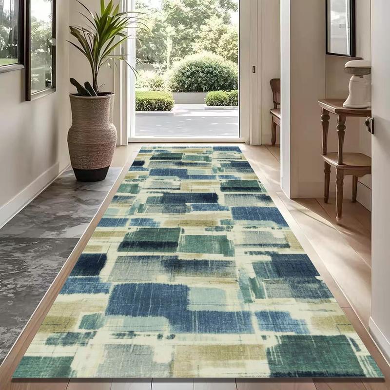 Modern Ikat Geometric Hallway Runner Rug, Non-Slip Washable Floor Mat for Home Decor