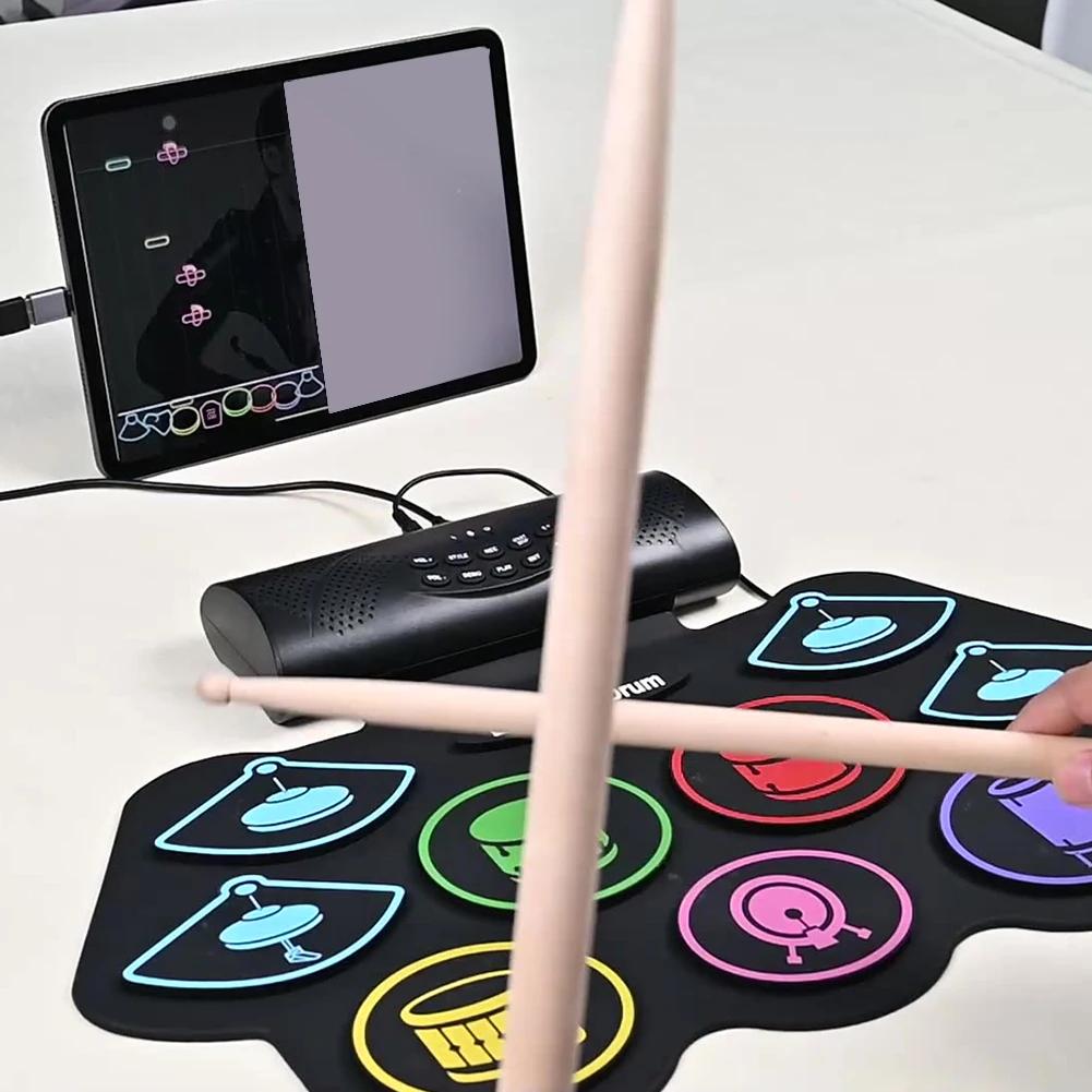 Electronic Drum Set with Drum Sticks and Pedals Portable Practice Drum Pad Kit BT Electric Drum Set for Kids Boy Birthday Gifts