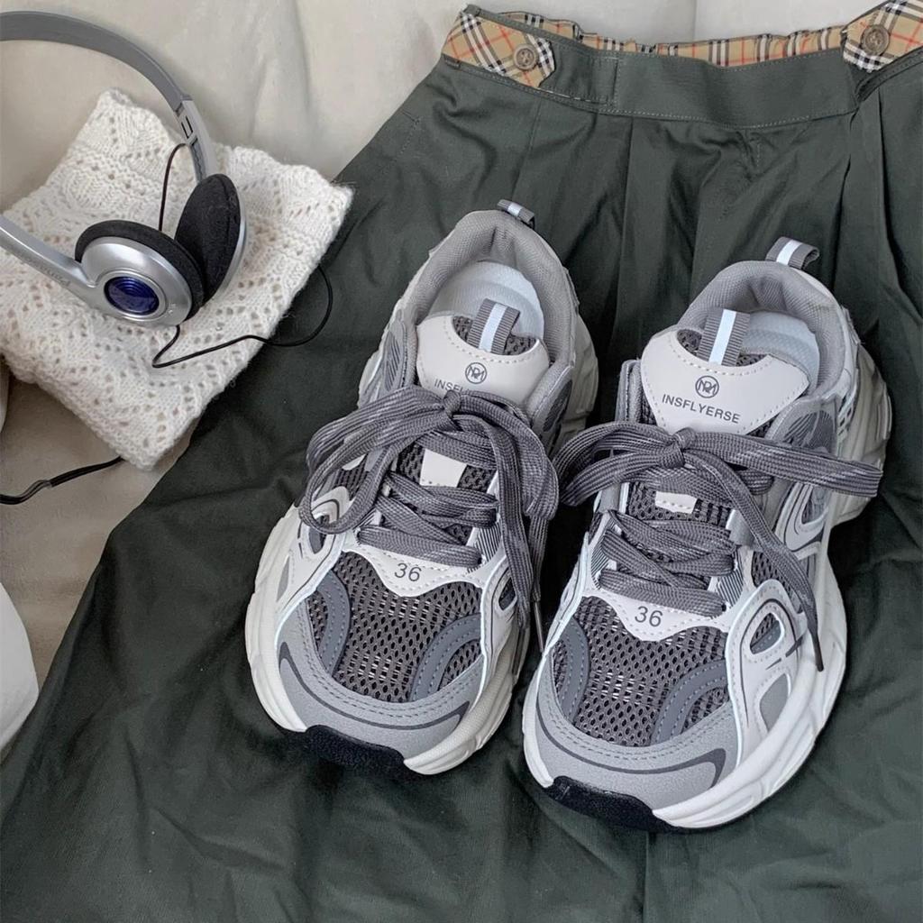 2025 Spring Women's Casual Thick-Soled Mesh Sneakers - Height-Increasing, Versatile, Breathable Dad Shoes