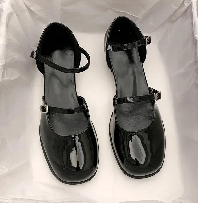 Дизайнерские туфли Мэри Джейн с пряжкой, женские элегантные туфли на неглубоком толстом каблуке, повседневные туфли для офиса и вечеринок, кожаные туфли