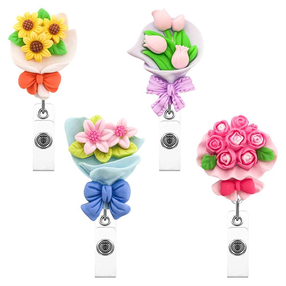 Clip Keys Lanyard Flower Retractable Badge Reel Name Card Holder ID Card Clips Nurse Badge Holder