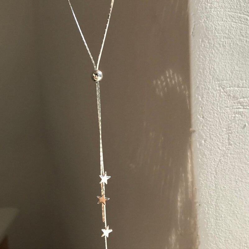 925 Sterling Silver Tassel Star Charm Pendent Necklace for Women Girls Party Jewelry Choker Collar Dz300
