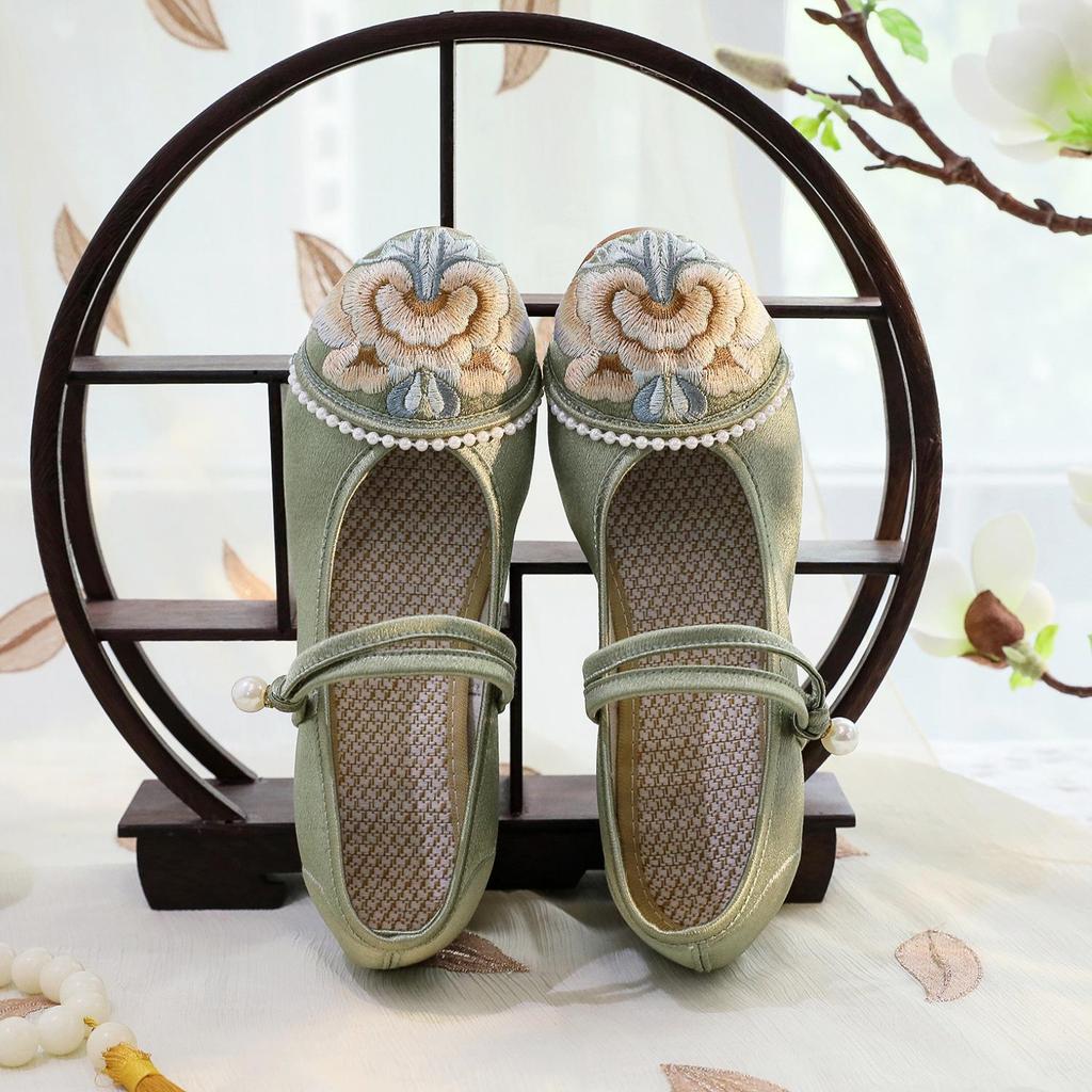 Женские летние туфли Si Yu на среднем каблуке с вышивкой — стиль старого Пекина для чонсамов и ханьфу
