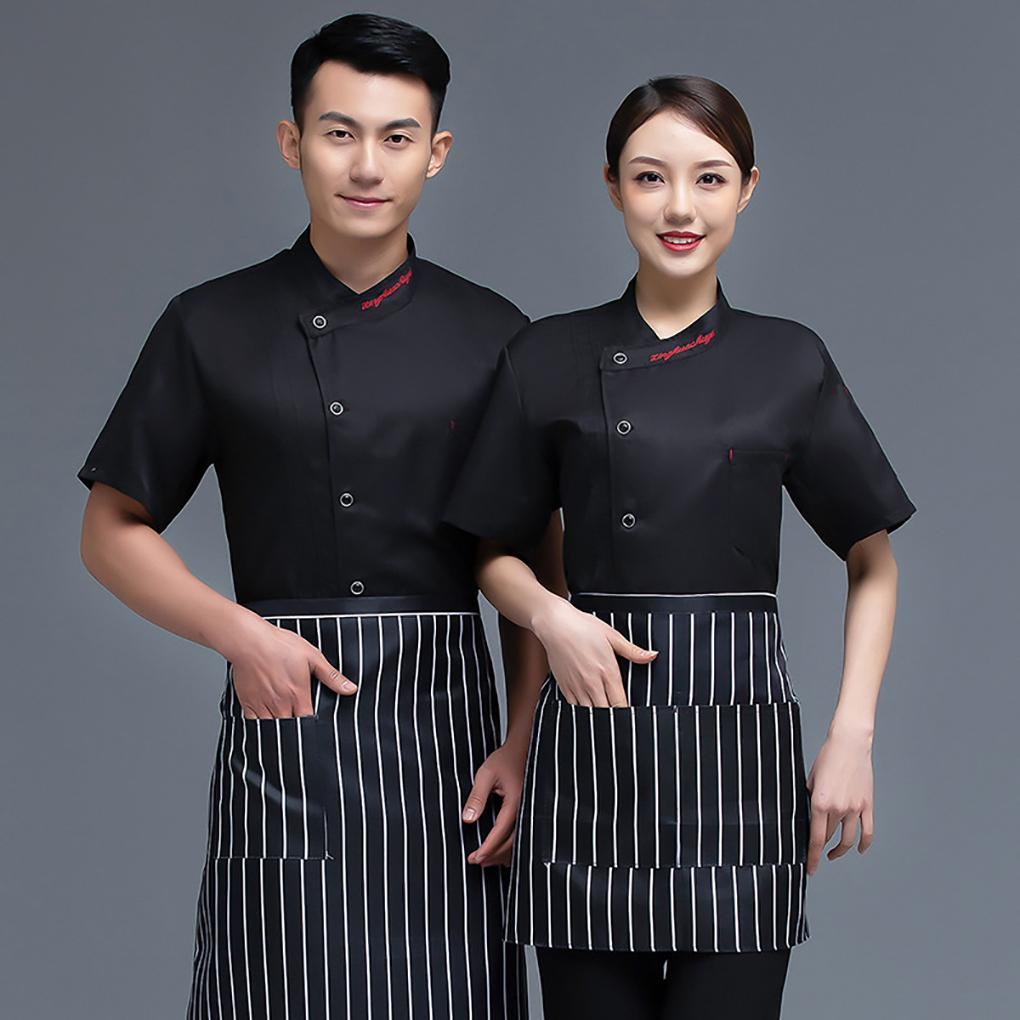 Поварской китель с коротким рукавом, с надписью, униформа повара, пуговицы, плиссированный костюм, кейтеринг, модные кухонные принадлежности для кофейни