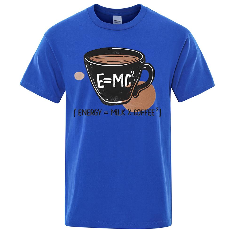 Футболка с принтом «Energy=Milk*Coffee²» для мужчин, повседневная, с коротким рукавом и карманом, хлопковая одежда, большие футболки