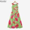 ZANZEA Женское повседневное платье без рукавов с круглым вырезом и цветочным принтом на талии