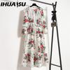 IHUASU 25 цветов, весенние женские макси-платья, повседневные, с длинным рукавом, с цветочным принтом, с круглым вырезом, длинное женское платье, бохо, пляжная вечеринка, женские платья, мусульманское платье