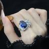 Изысканное открытое кольцо с сапфиром для женщин, модное, с синим цирконом в виде цветка, кольцо из стерлингового серебра, для свадебного банкета, подарки
