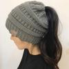 Fashion Women's Girl Hat Winter Wool Warm Stretch Knit Cap Messy Bun Ponytail Beanies