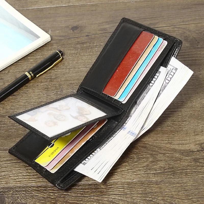 Тонкий мужской бумажник из натуральной кожи с блокировкой Rfid, кожаный кошелек для мужчин, кошелек, сумка для денег, кошелек, подарок для мужа, отца