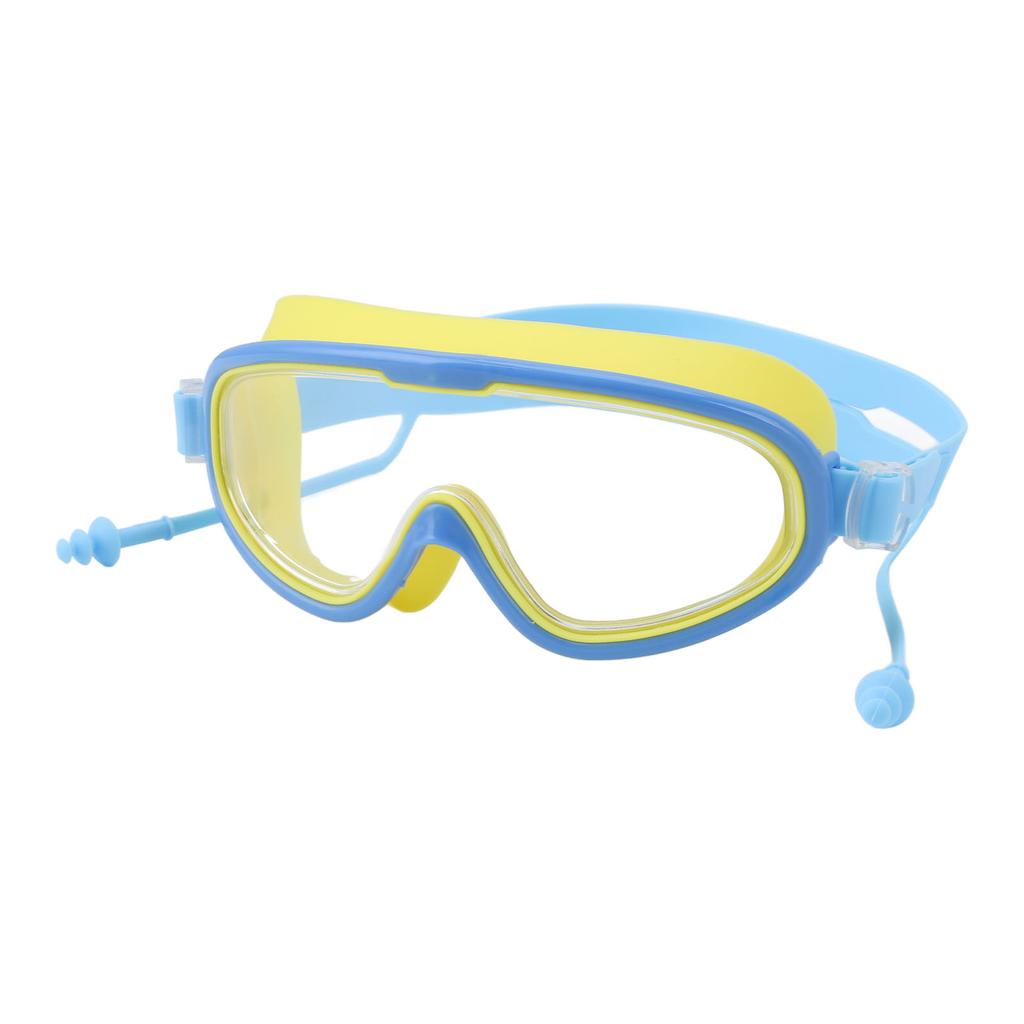 Kids Swimming Goggles Large Frame Waterproof Non Fog HD Swim Supplies with Nose Clip Yellow Blue