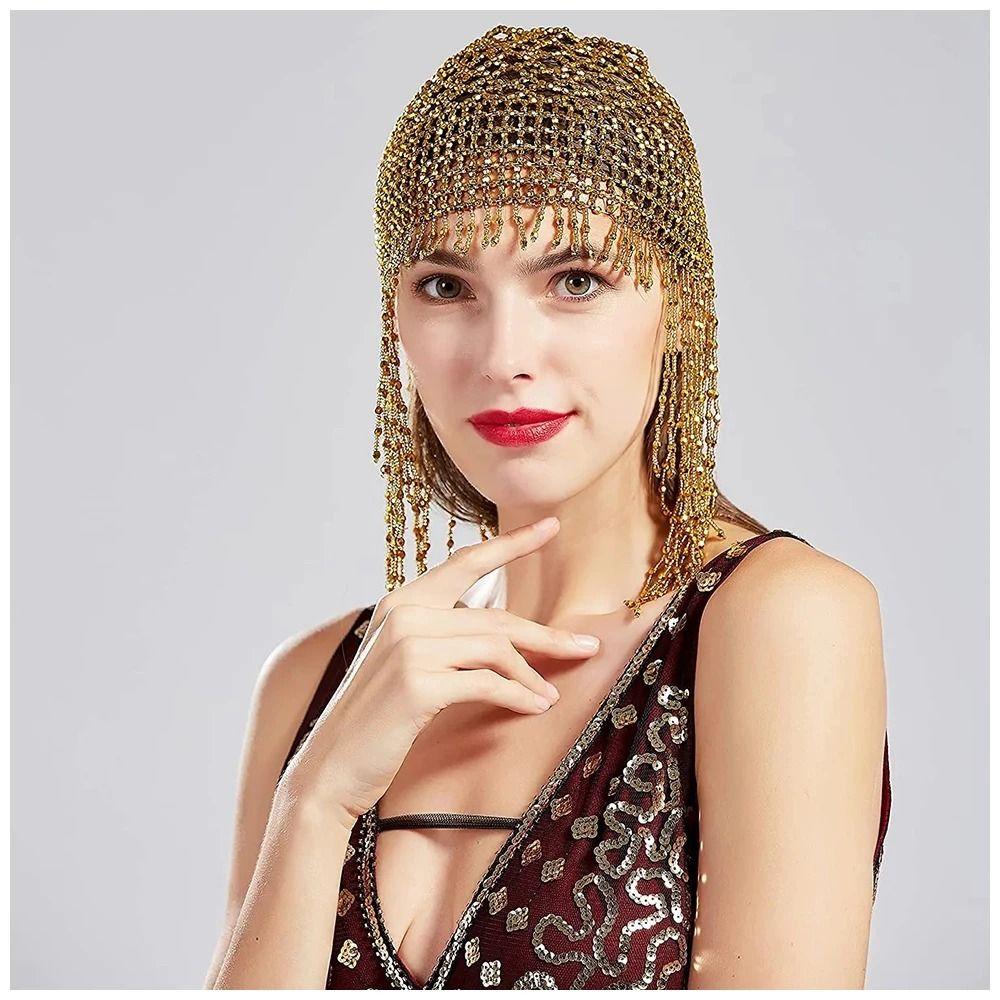 Shiny Beaded Hat Handmade Head Chain Exotic Headband Party