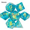 7 Pcs Blue Golden Number Sharp Edge Resin Dice Polyhedral Dice Suitable for Role-Playing RPG Board Game