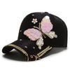 Rhinestones Women's Sun Hat Sequined Butterfly Peaked Cap Trendy Shiny Baseball Cap  Outdoor Travel