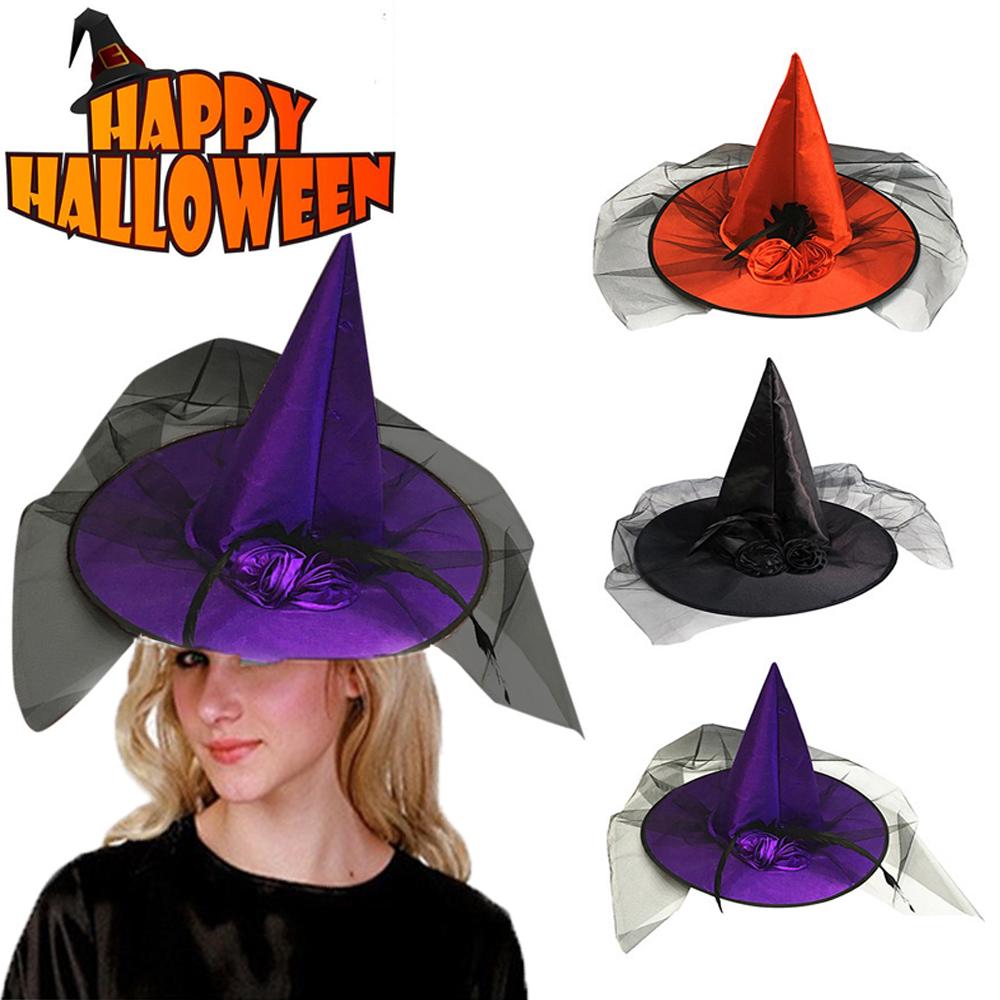 Large Special Design Feather Men Women Rose Flower Ruched Witch Hat Cloth Pumpkin Cap Wizard Hat
