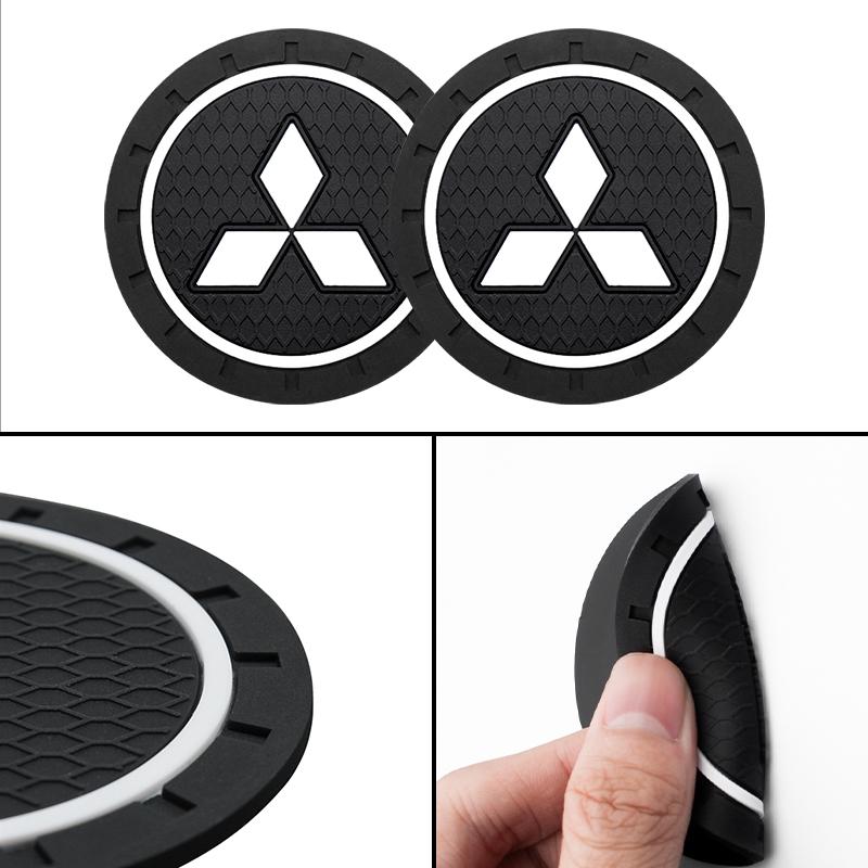 For Mitsubishi Ralliart Lancer Ex Outlander Pajero ASX EVO Car Logo Coaster Anti-skid Mats Water Cup Pads Emblem Car Accessories