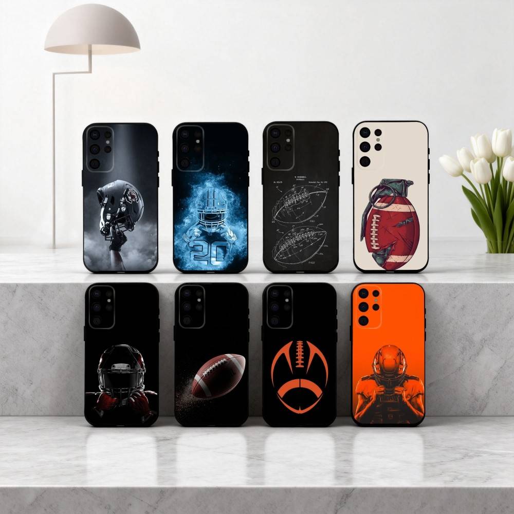 Physical American Football sport Phone Case For Samsung S25,24,23,22,30,21,10,9,Ultra,Plus,Lite,FE,4,5 G Soft Black Case
