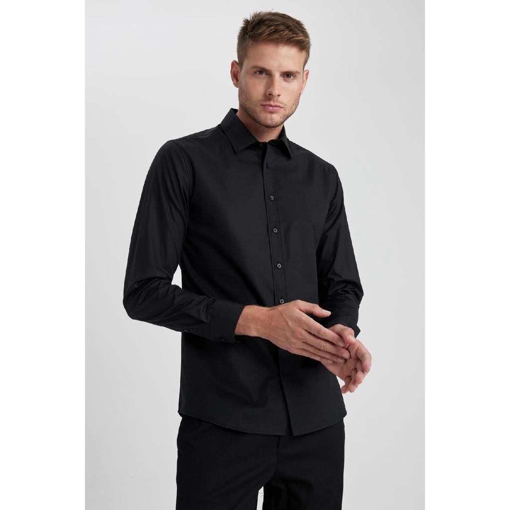 Рубашка Slim Fit с итальянским воротником и длинными рукавами без глажки