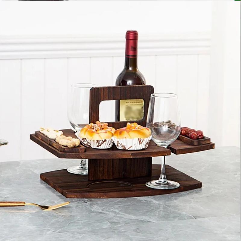 1 шт. Деревянная Легкая Ручная Натуральная Подставка для Закусок и Напитков Складная Пикник Штабелируемая Многоярусная Рустикальная 36x31x26см