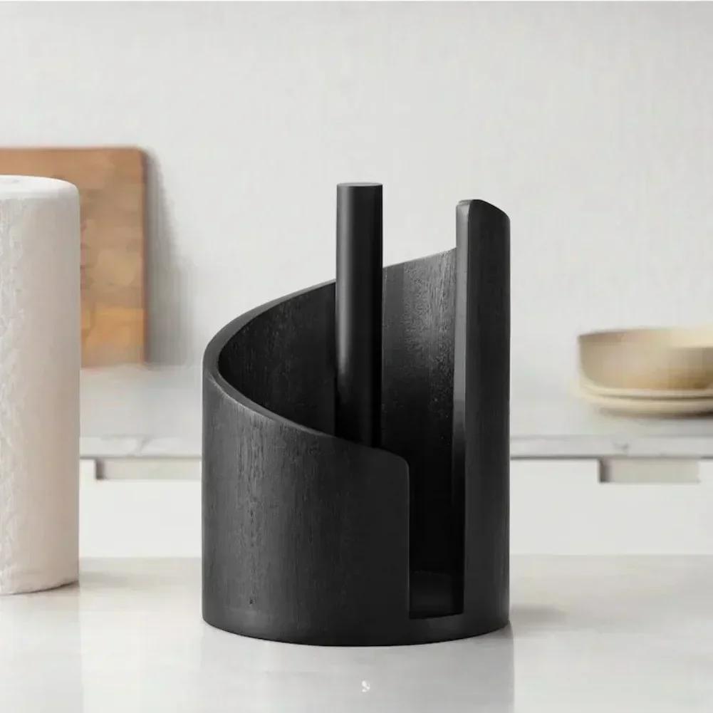 Kitchen Paper Towel Holder with Wood Round Base and Iron Rod for Countertop Use Fits Large Paper Rolls 11 5 by 8 25