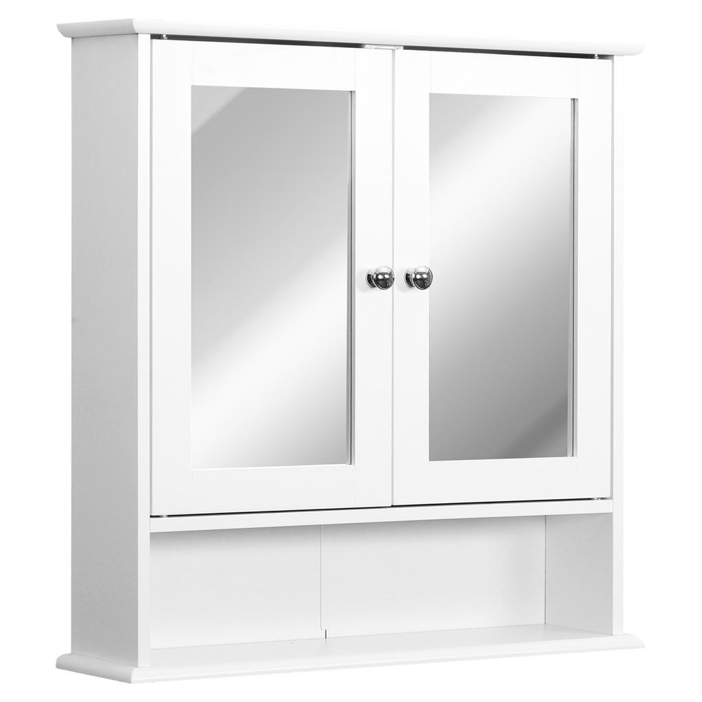 Wall Cabinet Bathroom Shelf 56L x 13W x 58H cm Double Mirror Door Adjustable Shelf MDF Grey