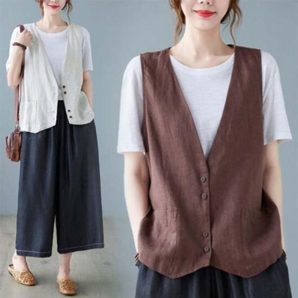 Магазин Женский Летний Жилет из Льна с Пуговицами Y laYered Vest Won Wvs Wbfae5a
