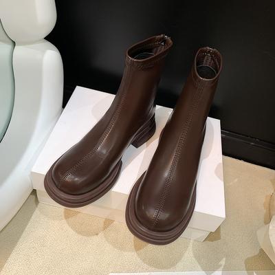 Ботинки Мартин на толстой подошве женские с мягким верхом на толстом каблуке с внутренней платформой флисовые женские полусапожки с задней молнией средней высоты эластичные тонкие ботинки