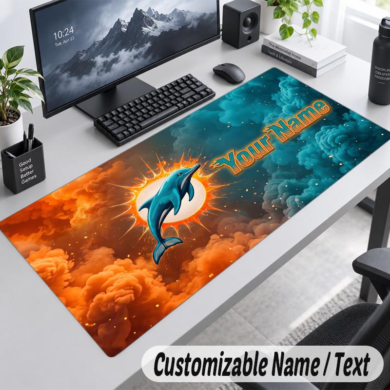 Miami Dolphins Personalized Large Mouse Pad Custom Name Text Extended Desk Mat Gaming Mousepad