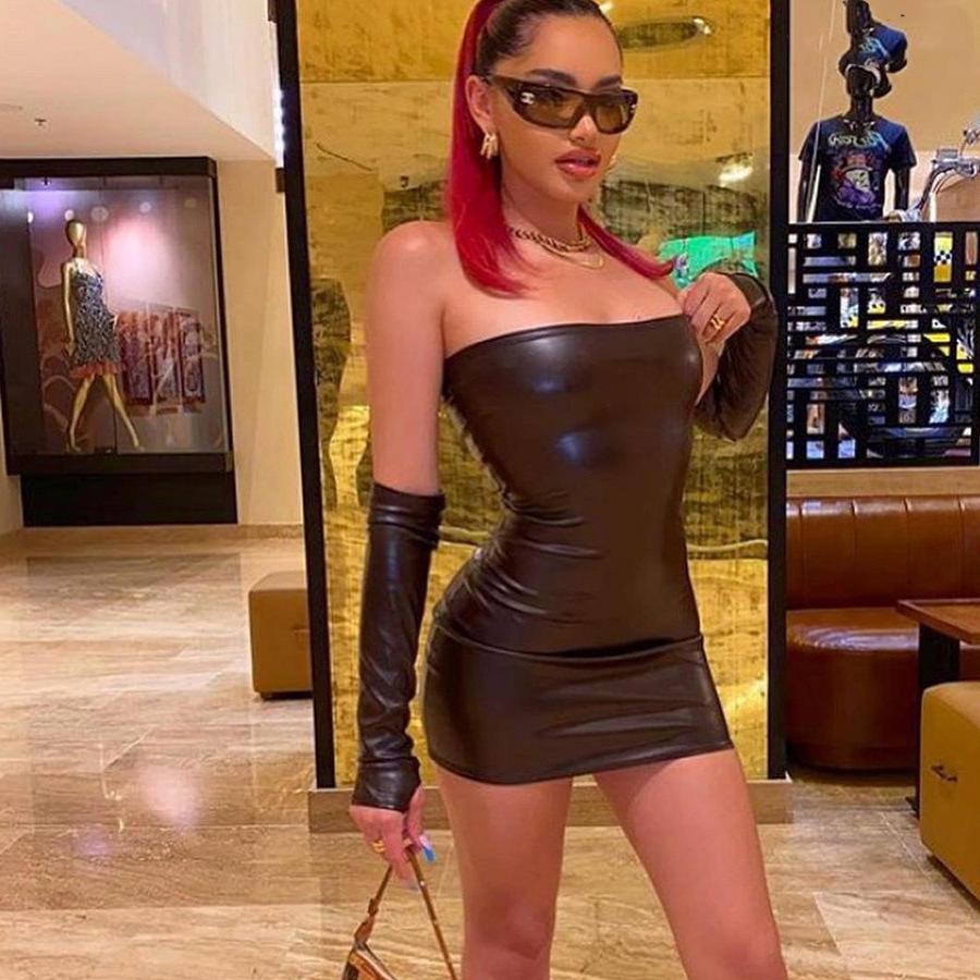 Сексуальное платье-труба из искусственной кожи в европейском и американском стиле 2024 года – осенняя женская одежда для ночных клубов